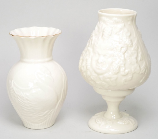 Belleek Bacchus Fairy Lamp & Swan Vase