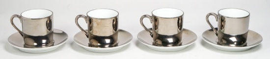 Fitz & Floyd George Jensen Silver Colored Demitasse Cups, Set of 4