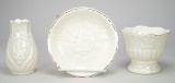 Belleek Pedestal Bowl No. 2067, Dish No. 2212 & Thistle Vase Signed