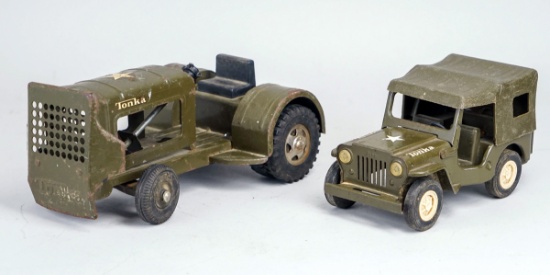 Tonka Army Jeep & Tonka Army Tug Tractor, Ca. 1960's