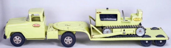 Tonka Flat Bed Trailer w/ Bulldozer No. 100, Ca. 1950's