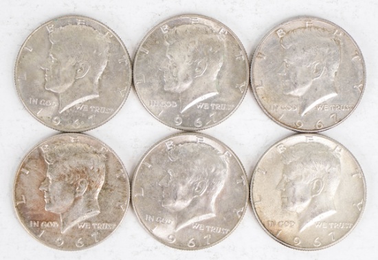 6 - 1967 Kennedy 40% Silver Half Dollars
