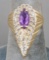 Erte 14k Amethyst Diamond Peacock Point  Ring, Sz. 6