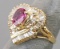 14k Heart Shaped Diamond Ring w/ Sapphire  Center Stone, Sz. 4.5