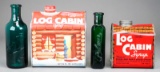 2 Vtg Log Cabin Syrup Tins & 2 Green Palmers Bottles