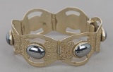 Sterling Silver Southwest Style Bracelet w/ Onyx Colored Stones, Mexico
