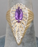 Erte 14k Amethyst Diamond Peacock Point  Ring, Sz. 6