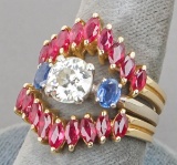 Ladies 18k (w/ 14k)  Diamond, Sapphire & Ruby Ring, Sz. 7.5