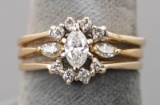 14k Ladies Wedding Set w/ Marquis Center Stone, Sz. 6.5