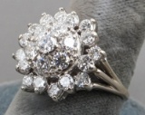 14k White Gold Cluster Diamond Ring, Sz. 9