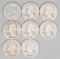 8 Washington Silver Quarters; Various Dates/Mints