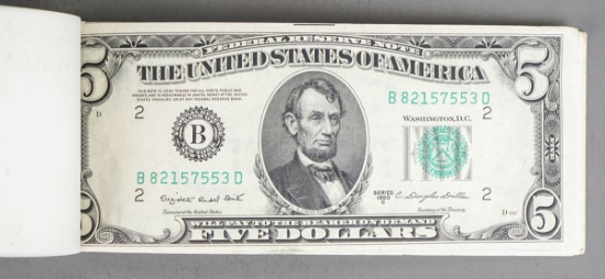 2 1950-C $5 Bills In Bureau of Printing & Engraving Pad