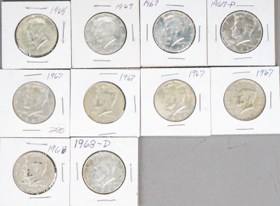 10 Kennedy 40% Silver Half Dollars