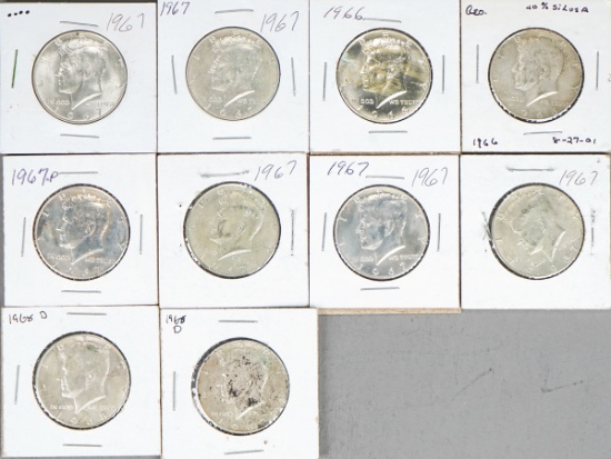 10 Kennedy 40% Silver Half Dollars