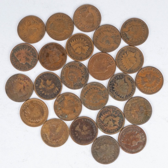 24 Indian Head Pennies; Various Dates/Mints