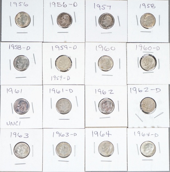 16 Roosevelt Silver Dimes; Various Dates/Mints