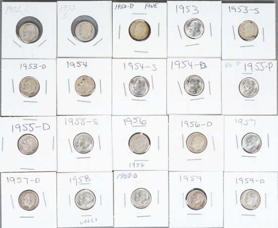 20 Roosevelt Silver Dimes; Various Dates/Mints