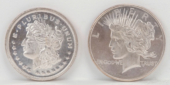 Morgan Silver Trade Unit & Peace 1 Troy Oz. .999 Fine Silver Rounds