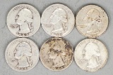 6 Washington Silver Quarters; Various Dates/Mints