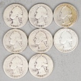 8 Washington Silver Quarters; Various Dates/Mints