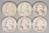 6 Washington Silver Quarters; Various Dates/Mints