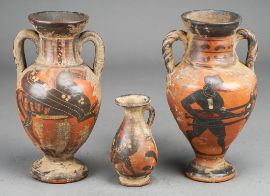 Greek Pottery Vessel W/Pegasus, Pottery Vessel W/Greek Soldier &