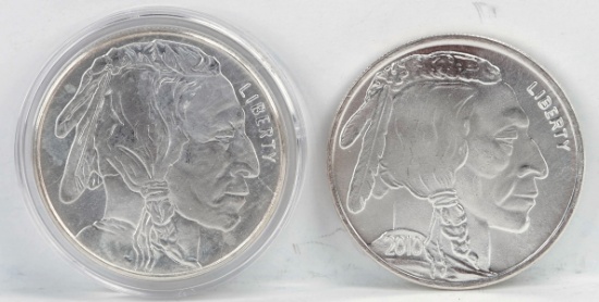 2 Indian Head 1 Troy Ounce .999 Fine Silver Rounds