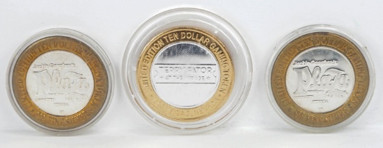3 Ten Dollar Casino Tokens w/ .999 Silver Inserts