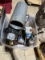 Galvanized Roll of Sheet Metal, Tote w/  Misc. items, Motorcycle Rack, Lights Bulbs, Chain
