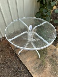 Glass top Table,  White,  w/ Umbrella Hole