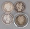 4 Barber Silver Quarters; 1892, 1893-O, 1897 & 1899-S