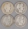 4 Barber Silver Quarters; 1912, 1914-D, 1916 & 1916-D