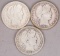 3 Barber Silver Half Dollars; 1908-O, 1909 & 1909-S