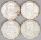 4 Franklin Silver Half Dollars; 1957-D, 1958-D, 1959-D & 1960-D