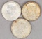3 Kennedy Silver Half Dollars; 1964 & 2-1964-D