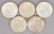 5 Kennedy 40% Silver Half Dollars; 2-1965, 1967, 1968-D & 1969-D
