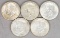 5 Kennedy 40% Silver Half Dollars; 1965, 1966, 1967, 1968-D & 1969-D