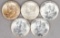 5 Kennedy 40% Silver Half Dollars; 2-1968-D & 3-1969-D