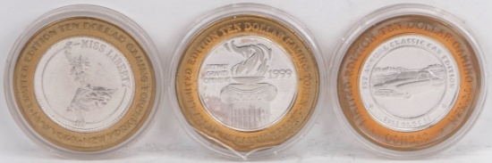3 Limited Edition $10 Gaming Tokens, .999 Fine Silver (Atlantis, O'Shea's & New York New York)