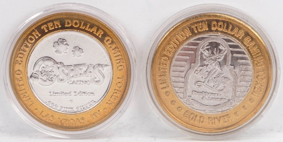 2 Limited Edition $10 Gaming Tokens, .999 Fine Silver (Gold River & O'Shea's)