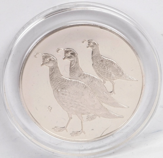 1973 Franklin Mint Roberts "California Quail" No. 32, Sterling Silver Medal
