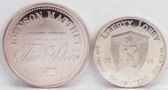 Liberty Lobby 240 Grains .999 Fine Silver & Johnson Matthey 1 Troy Oz. .999 Fine Silver Rounds
