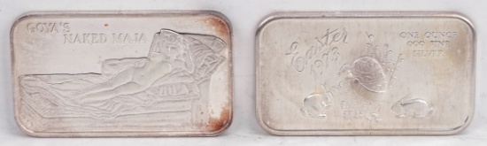 Easter 1971 & Goya's Naked Maja 1 Troy Oz. .999 Fine Silver Bars