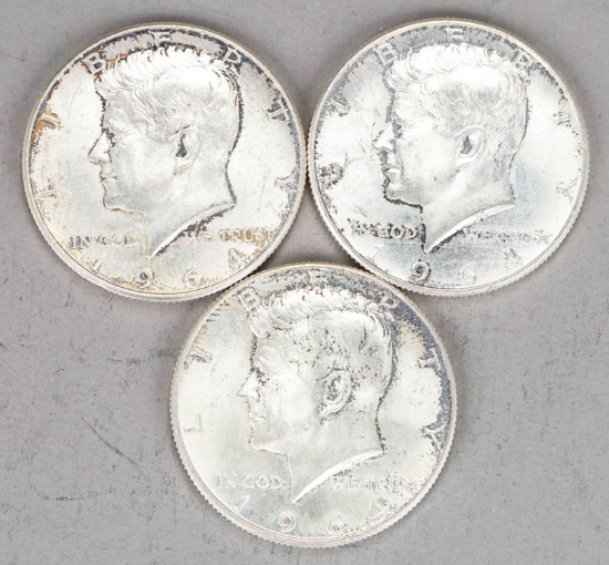 3 1964 Kennedy Silver Half Dollars