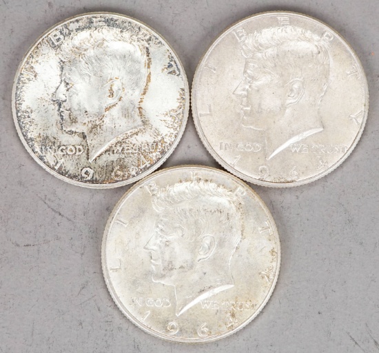 3 1964 Kennedy Silver Half Dollars