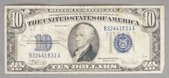 Series of 1934 C $10 Blue Seal Silver Certificate
