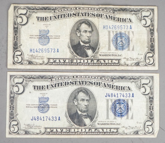 Series of 1934 A $5 Blue Seal Silver Certificate