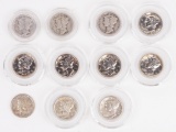 11 Mercury Dimes; Various Dates/Mints