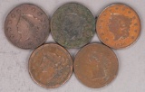 5 - US Large Cents; 1826, 1829, 1830, 1838 & 1839
