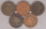 5 - US Large Cents; 1829, 1843, 1845, 1846 & 1847